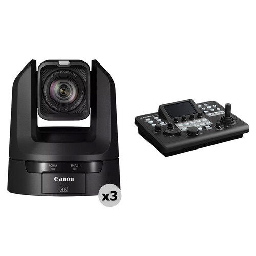 Canon CR-N300 4K NDI HX2 PTZ 3-Camera Kit with RC-IP300 Controller (Satin Black)
